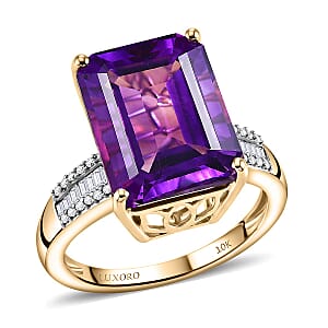 Luxoro AAA Moroccan Amethyst and Diamond I2 12.30 ctw Royal Hall Ring in 10K Yellow Gold (Size  10.0) 4.20 Grams
