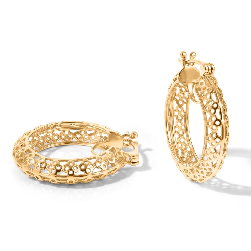 EverTrue Bronzella Collection Sculpted Filigree Hoop Earrings in 18K YG Plated Bronze