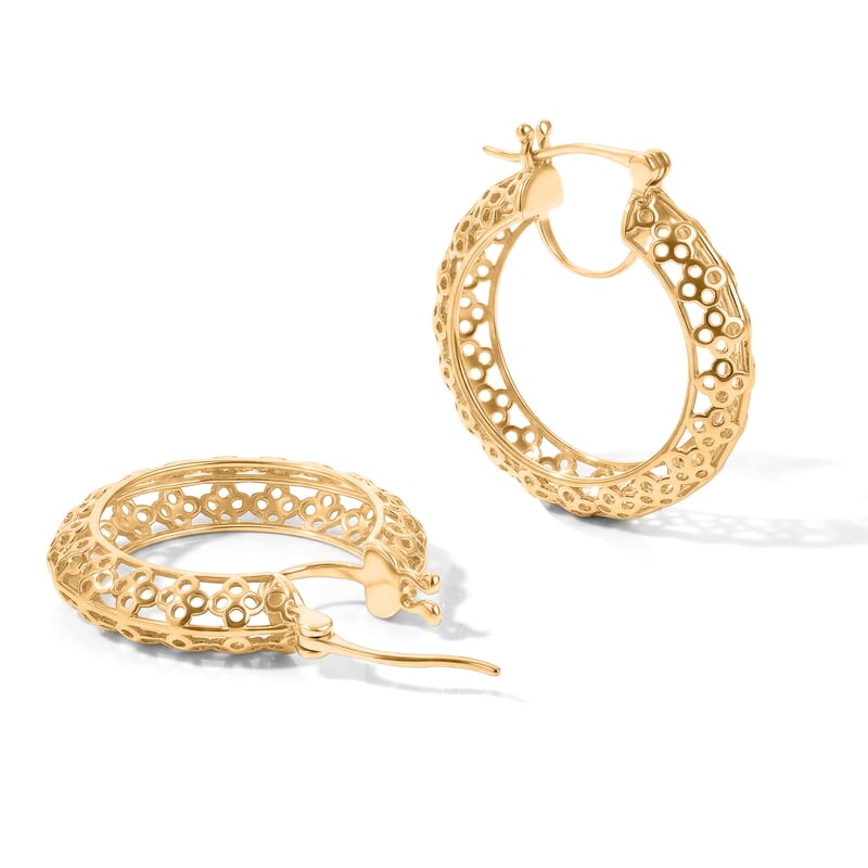 EverTrue Bronzella Collection Sculpted Filigree Hoop Earrings in 18K YG Plated Bronze