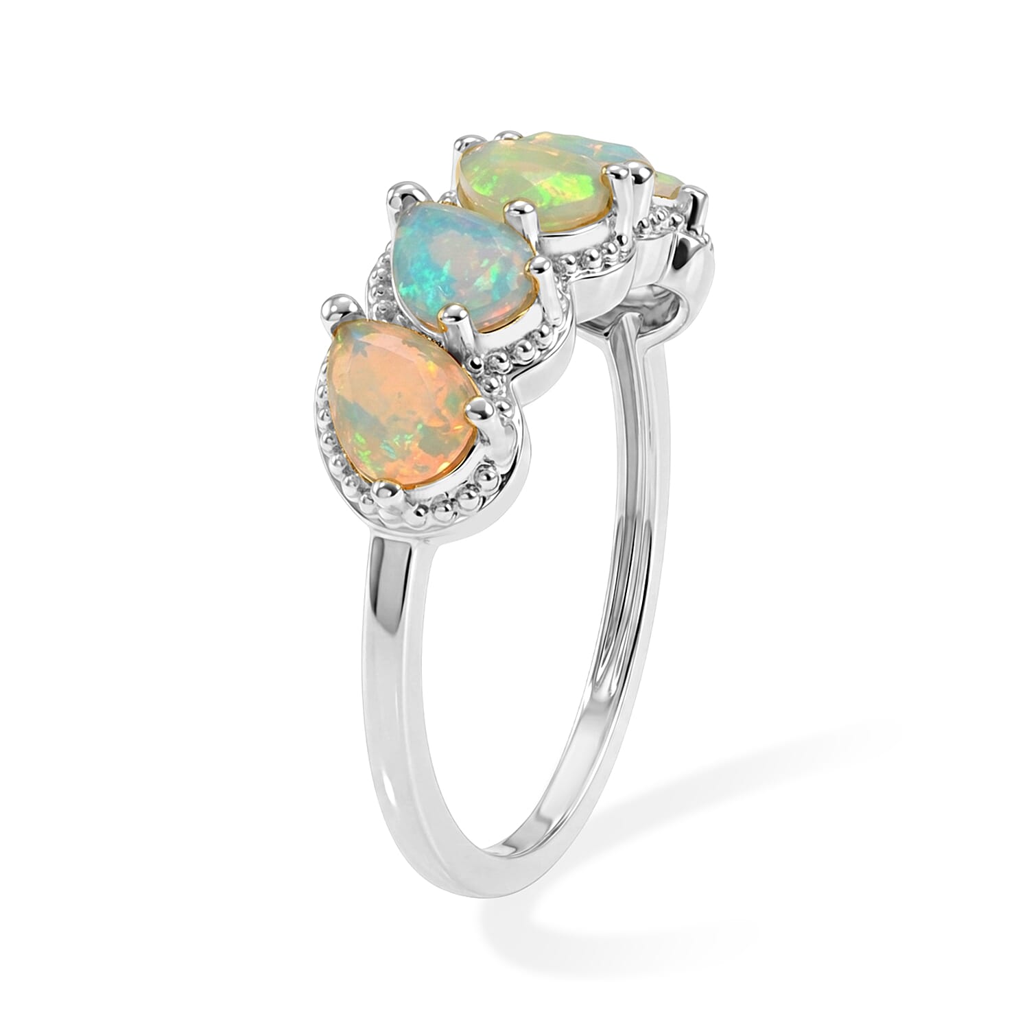 EverTrue Ethiopian Welo Opal 1.40 ctw 5 Stone Ring in Platinum Bond (Size 8.0)