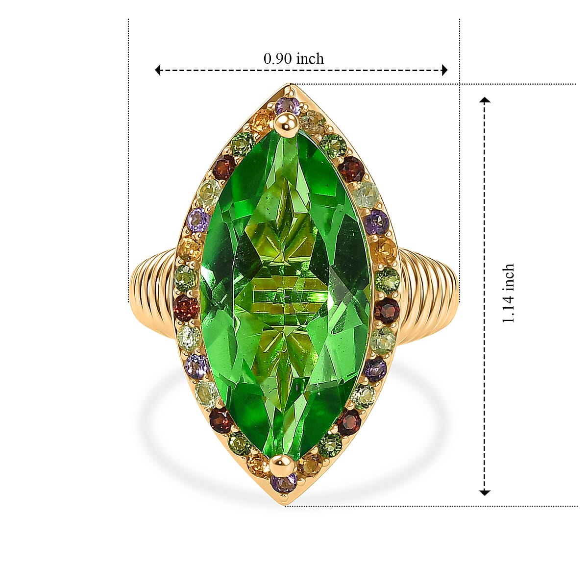 EverTrue Chartreuse Quartz (Triplet) and Multi Gemstone 11.30 ctw Garden Treasure Ring in 18K YG Plated (Size 11.0) (Ships in 10-12 Days) image number 3