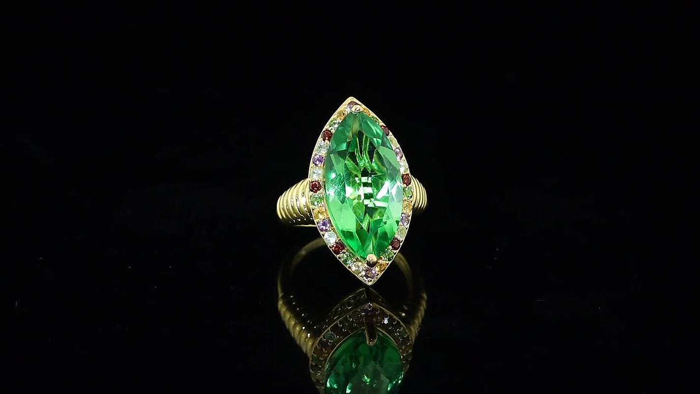 EverTrue Chartreuse Quartz, Multi Gemstone Garden Treasure Ring in 18K YG Plated (Size 10.0) 11.30 ctw