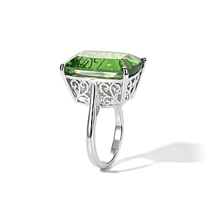 EverTrue Chartreuse Quartz 20.20 ctw Solitaire Secret Glow Ring in Platinum Bond (Size 10.0)