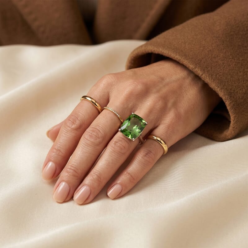 EverTrue Chartreuse Quartz 20.20 ctw Solitaire Secret Glow Ring in Platinum Bond (Size 6.0)