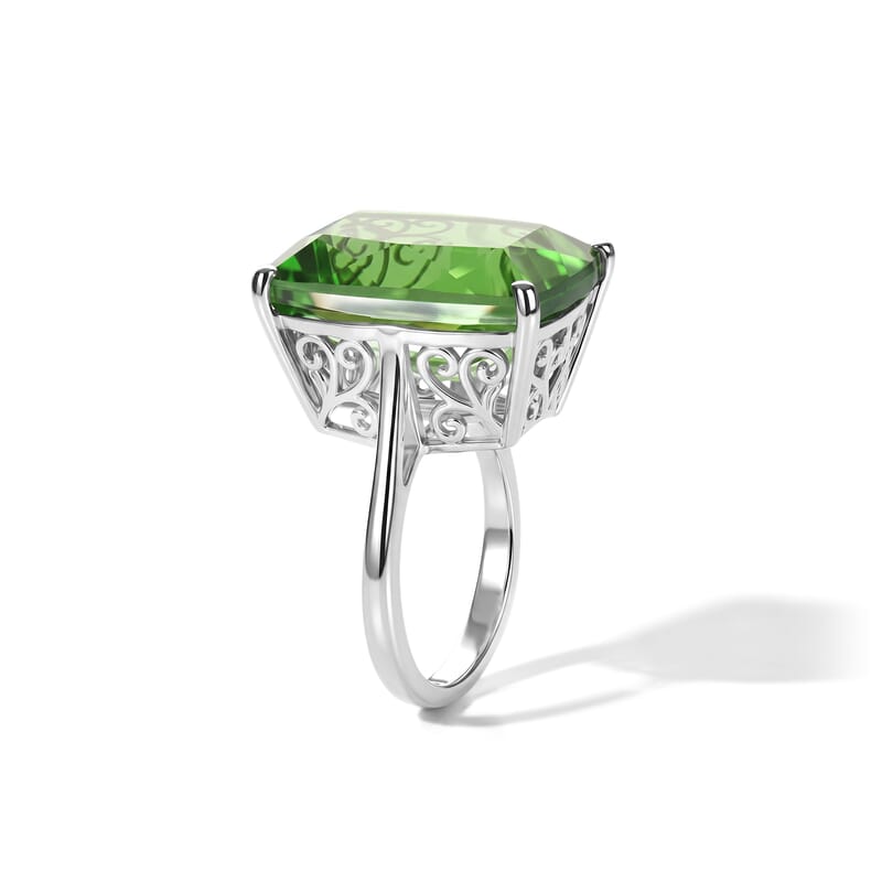 EverTrue Chartreuse Quartz 20.20 ctw Solitaire Secret Glow Ring in Platinum Bond (Size 6.0)