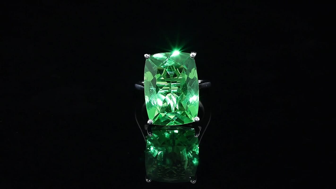 EverTrue Chartreuse Quartz Solitaire Secret Glow Ring in Platinum Bond (Size 10.0) 20.20 ctw