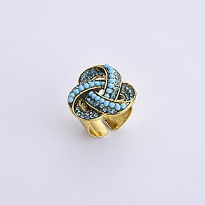 Blue Howlite and Austrian Blue Crystal Ring in Goldtone (Size 7-9)