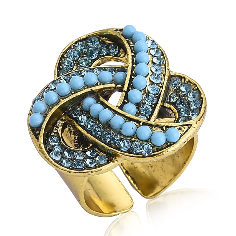 Blue Howlite and Austrian Blue Crystal Ring in Goldtone (Size 7-9)