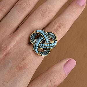 Blue Howlite and Austrian Blue Crystal Ring in Goldtone (Size 7-9)