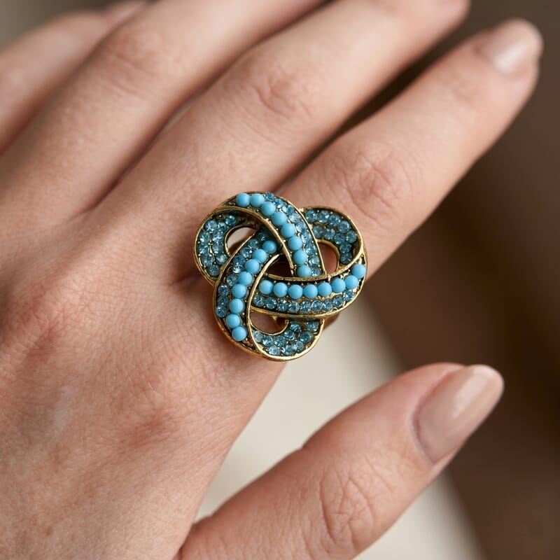 Blue Howlite and Austrian Blue Crystal Ring in Goldtone (Size 7-9)