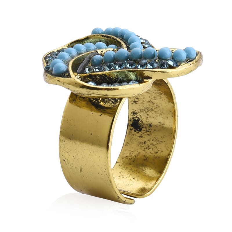 Blue Howlite and Austrian Blue Crystal Ring in Goldtone (Size 7-9)