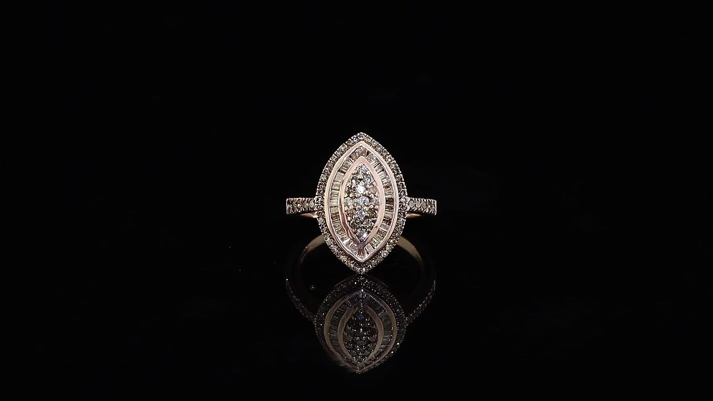 D'Joy Natural Champagne Diamond Ring in 18K Vermeil RG Over Sterling Silver (Size 10.0) 1.00 ctw