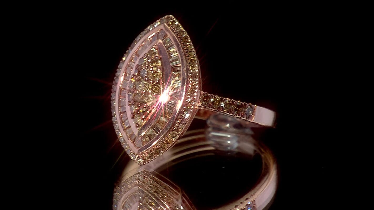 D'Joy Natural Champagne Diamond Ring in 18K Vermeil RG Over Sterling Silver (Size 10.0) 1.00 ctw