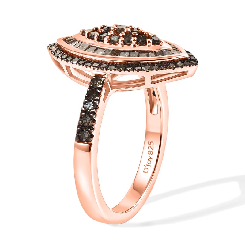 D'Joy Natural Champagne Diamond 1.00 ctw Royal Sunburst Ring in 18K Vermeil Rose Gold Over Sterling Silver (Size 7.0)