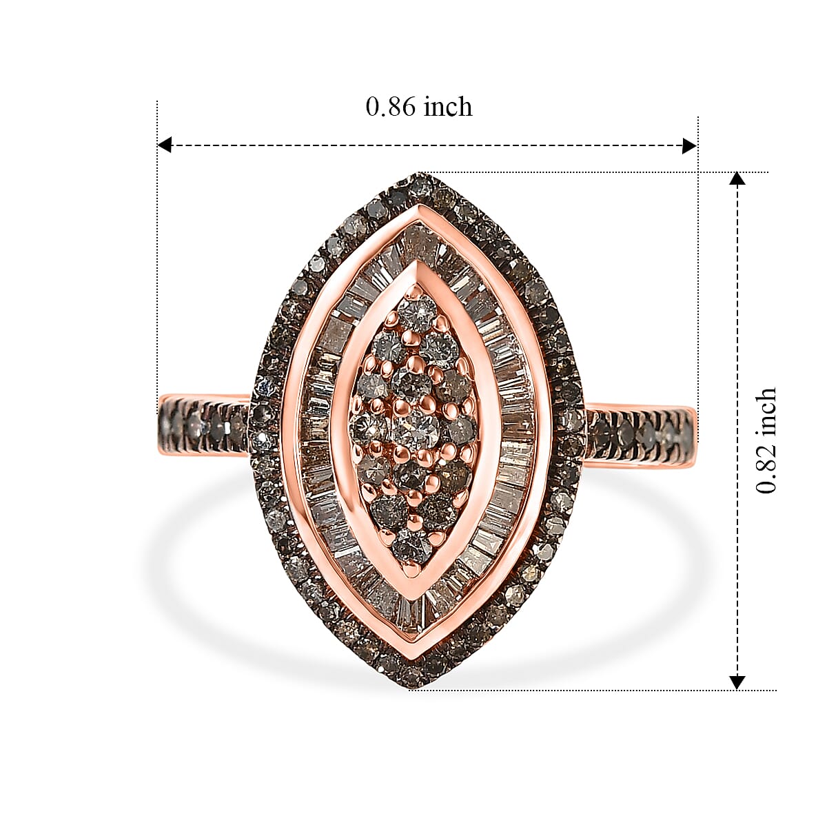 D'Joy Natural Champagne Diamond 1.00 ctw Royal Sunburst Ring in 18K Vermeil Rose Gold Over Sterling Silver (Size 7.0) (Ships in 10-12 Days) image number 5
