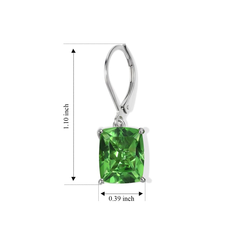 EverTrue Chartreuse Quartz (Triplet) 11.50 ctw Lever Back Secret Glow Earrings in Platinum Bond