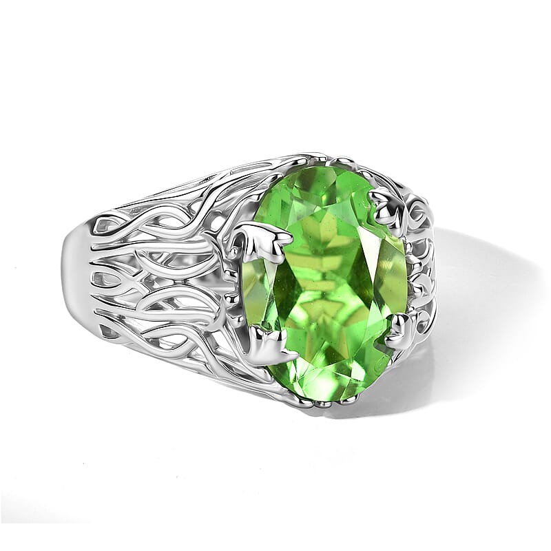 EverTrue Chartreuse Quartz 6.00 ctw Verdant Vine Ring in Platinum Bond (Size 6.0)
