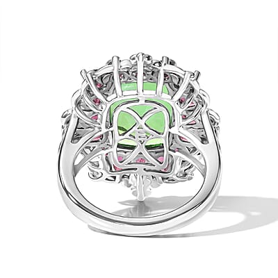 EverTrue Chartreuse Quartz (Triplet) and Orissa Rose Garnet 10.35 ctw Hidden Petals Ring in Platinum Bond (Size 6.0)