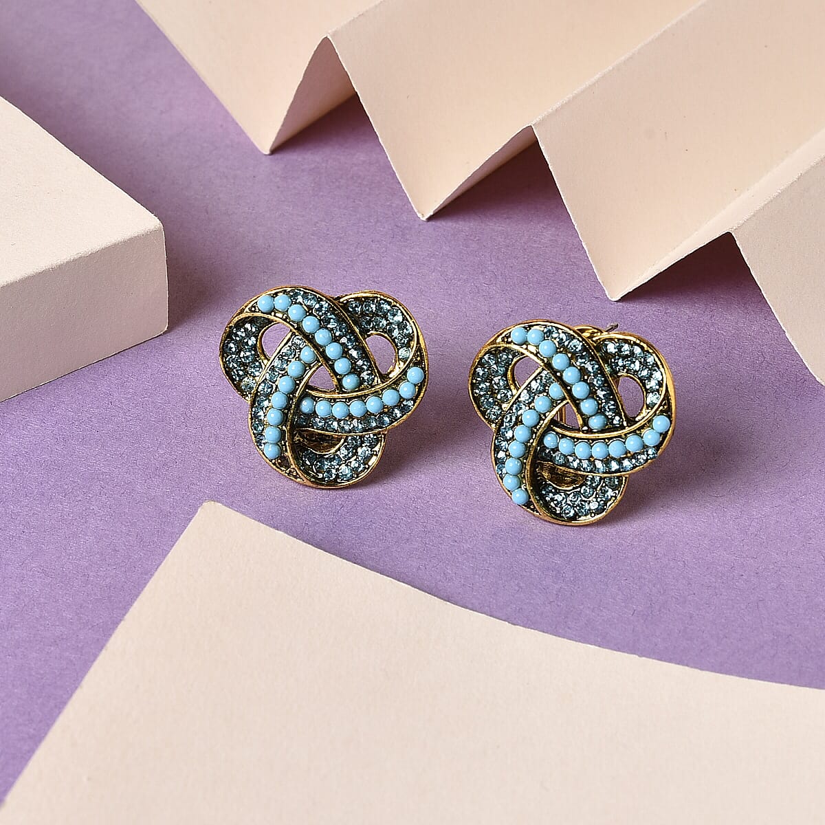 Blue Howlite and Austrian Blue Crystal Earrings in Goldtone image number 1