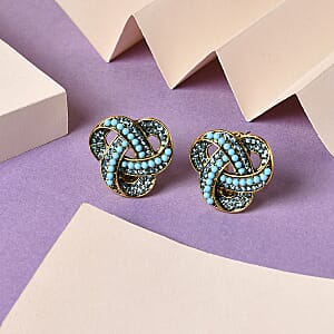 Blue Howlite and Austrian Blue Crystal Earrings in Goldtone