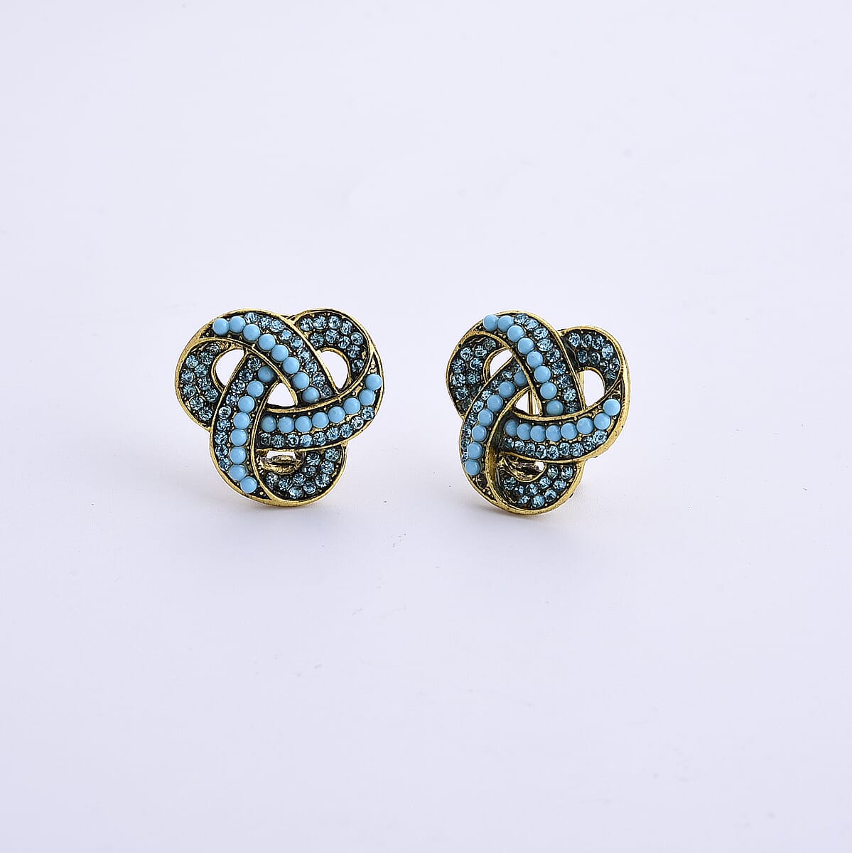 Blue Howlite and Austrian Blue Crystal Earrings in Goldtone image number 2