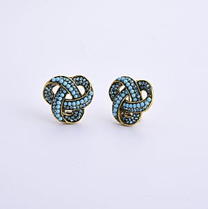 Blue Howlite and Austrian Blue Crystal Earrings in Goldtone