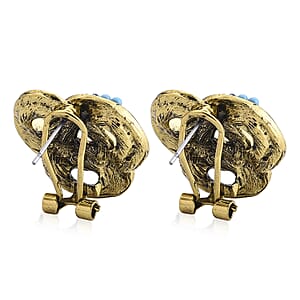 Blue Howlite and Austrian Blue Crystal Earrings in Goldtone