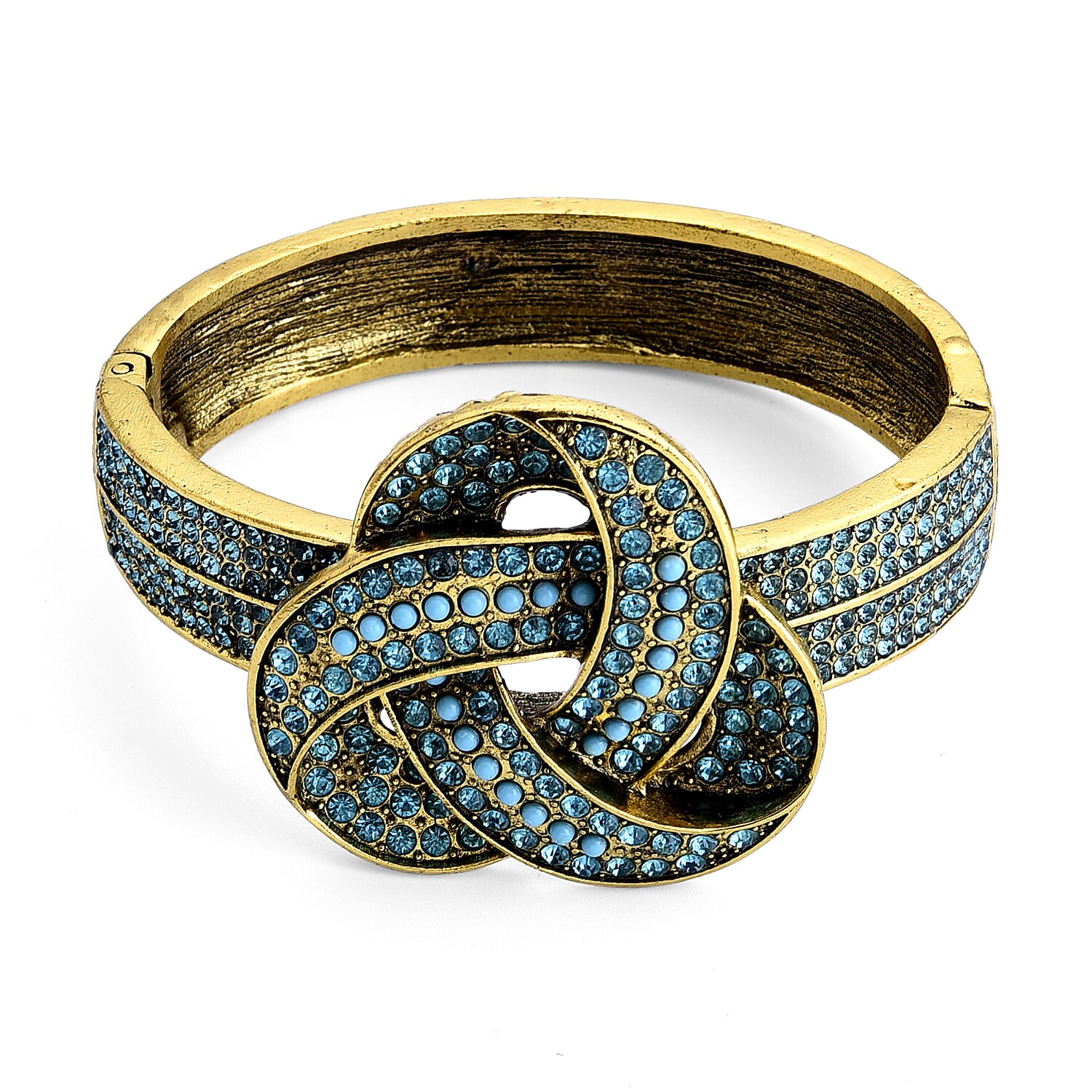 Blue Howlite and Austrian Blue Crystal Bangle Bracelet in Goldtone (7.25 In)