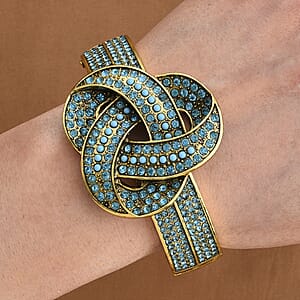 Blue Howlite and Austrian Blue Crystal Bangle Bracelet in Goldtone (7.25 In)