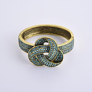 Blue Howlite and Austrian Blue Crystal Bangle Bracelet in Goldtone (7.25 In)
