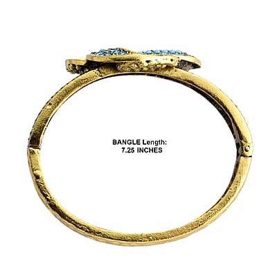 Blue Howlite and Austrian Blue Crystal Bangle Bracelet in Goldtone (7.25 In)