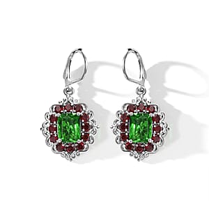 EverTrue Chartreuse Quartz (Triplet) and Orissa Rose Garnet 8.15 ctw Lever Back Earrings in Platinum Bond