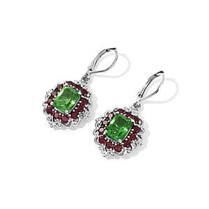 EverTrue Chartreuse Quartz (Triplet) and Orissa Rose Garnet 8.15 ctw Lever Back Hidden Petals Earrings in Platinum Bond (Ships in 10-12 Days)