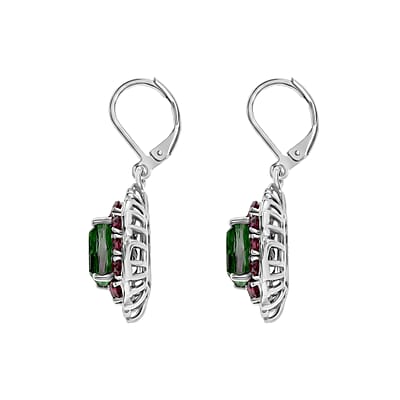 EverTrue Chartreuse Quartz (Triplet) and Orissa Rose Garnet 7.15 ctw Lever Back Hidden Petals Earrings in Platinum Bond