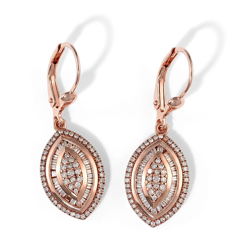D'Joy Natural Champagne Diamond 1.00 ctw Royal Sunburst Earrings in 18K Vermeil Rose Gold Over Sterling Silver
