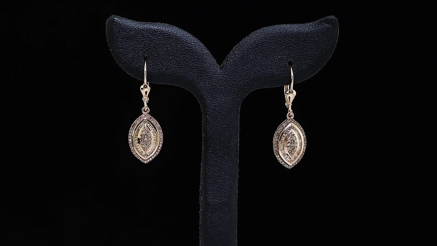 D'Joy Natural Champagne Diamond Royal Sunburst Earrings in 18K Vermeil RG Over Sterling Silver 1.10 ctw