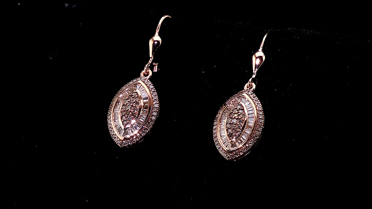 D'Joy Natural Champagne Diamond Royal Sunburst Earrings in 18K Vermeil RG Over Sterling Silver 1.10 ctw