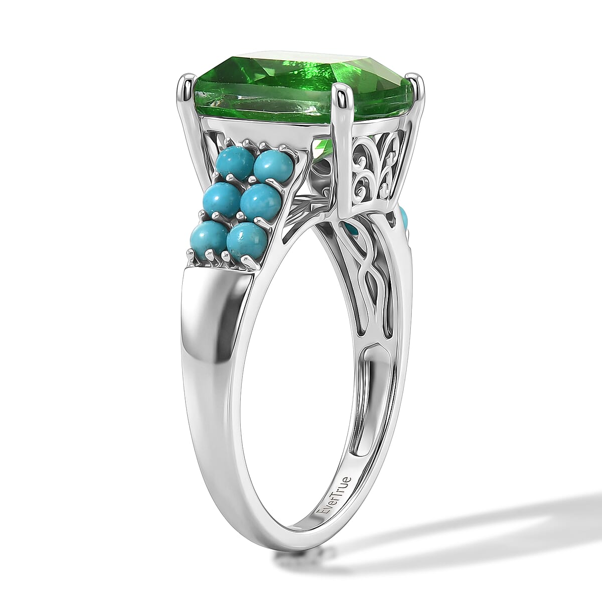 EverTrue Chartreuse Quartz (Triplet) and Sleeping Beauty Turquoise 6.50 ctw Citrus Bloom Ring in Platinum Bond (Size 10.0) (Ships in 10-12 Days) image number 1