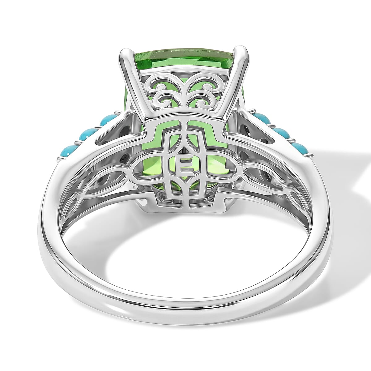 EverTrue Chartreuse Quartz (Triplet) and Sleeping Beauty Turquoise 6.50 ctw Citrus Bloom Ring in Platinum Bond (Size 10.0) (Ships in 10-12 Days) image number 2