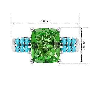 EverTrue Chartreuse Quartz (Triplet) and Sleeping Beauty Turquoise 6.50 ctw Citrus Bloom Ring in Platinum Bond (Size 10.0) (Ships in 10-12 Days)