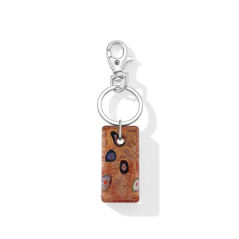 Multi Color Murano Style Keychain in Stainless Steel