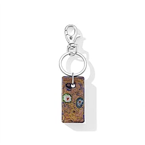 Blue with Multi Color Murano Style Keychain in Stainless Steel