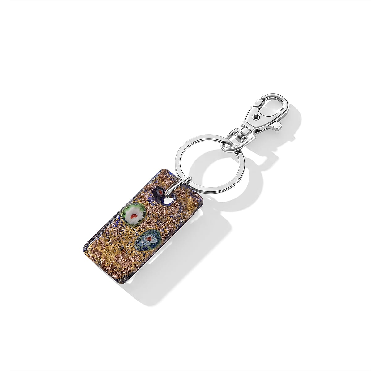 Blue with Multi Color Murano Style Keychain in Stainless Steel image number 1