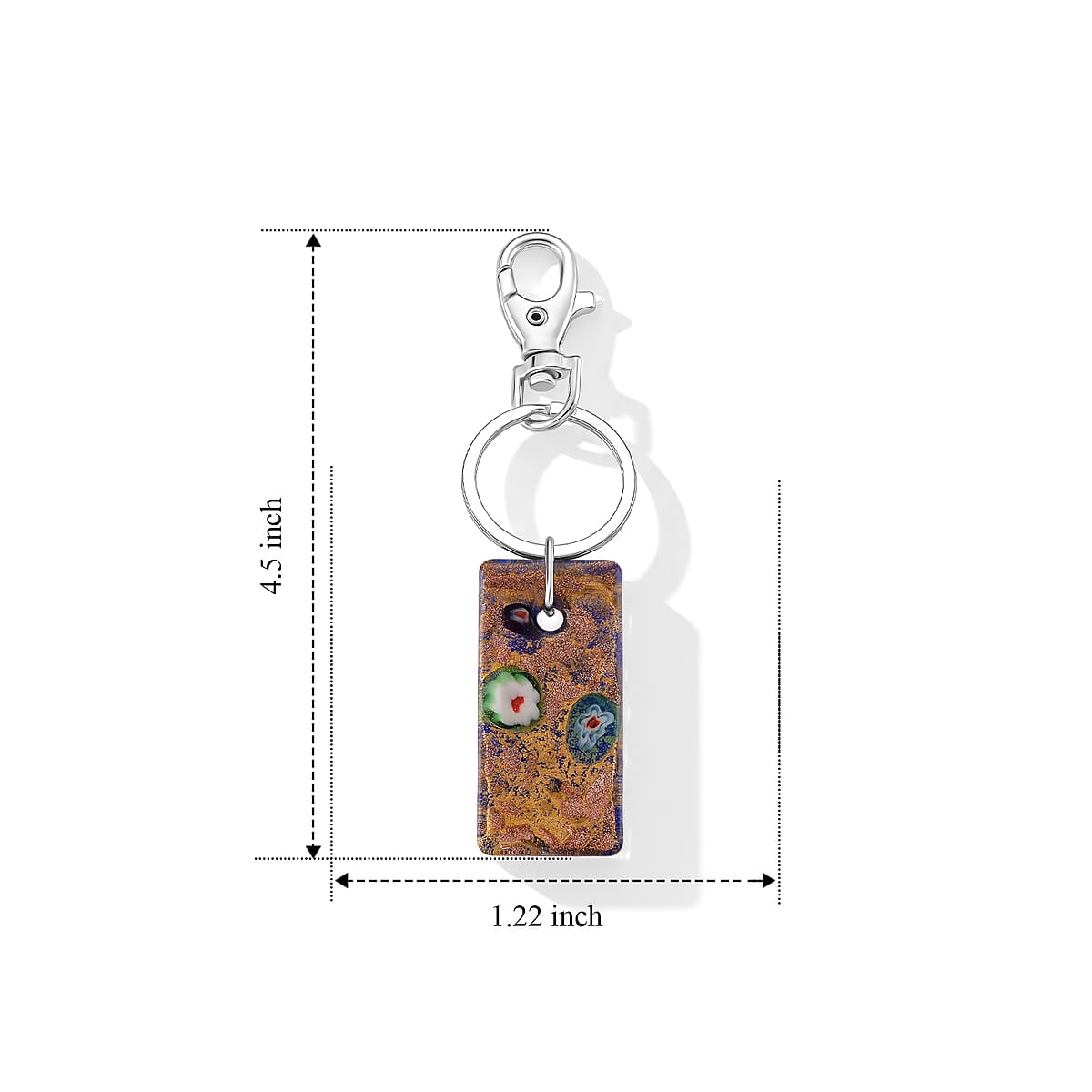 Blue with Multi Color Murano Style Keychain in Stainless Steel image number 3