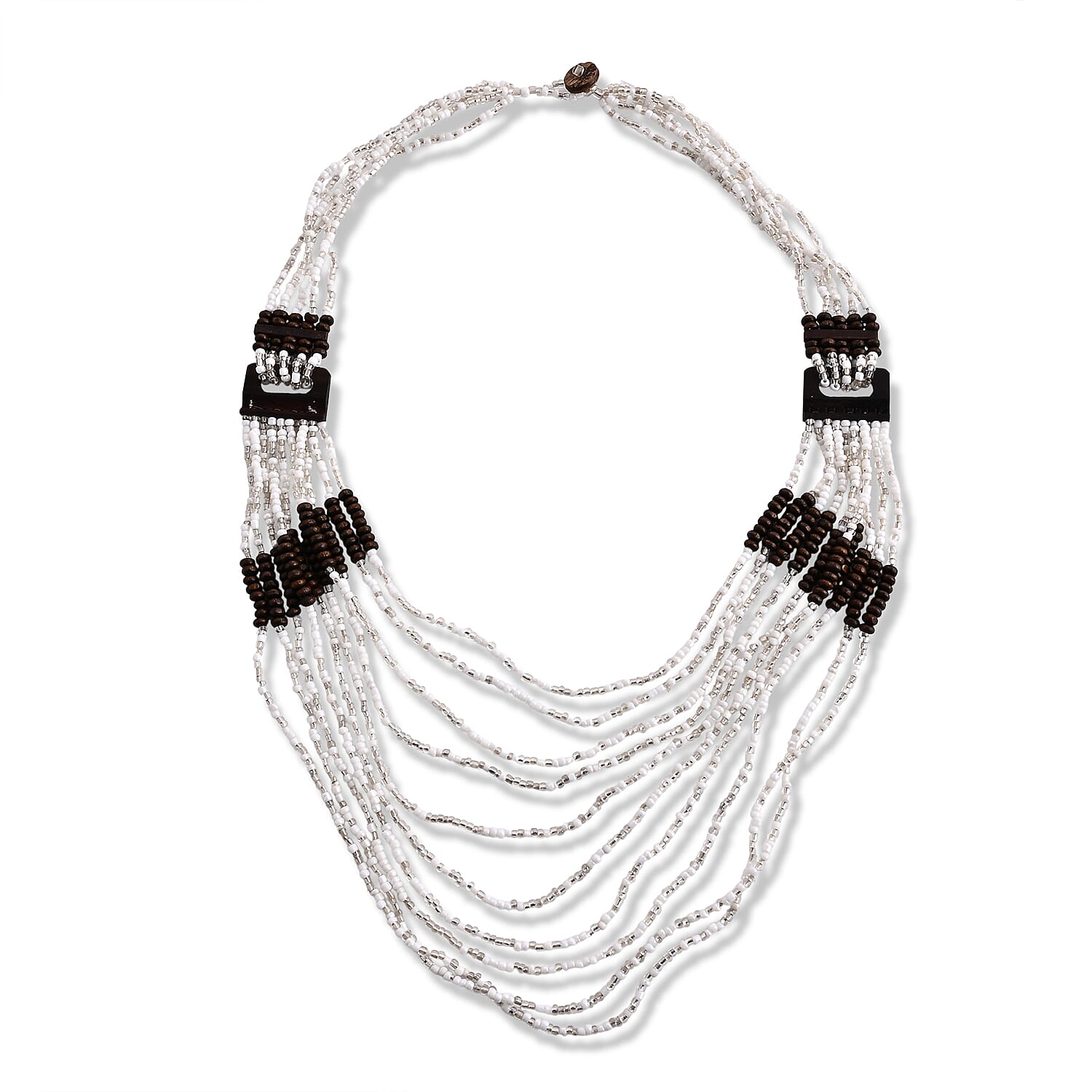 Multistrand Seed Bead Necklace with Wood as Linking and Toggle Lock 24 Inches