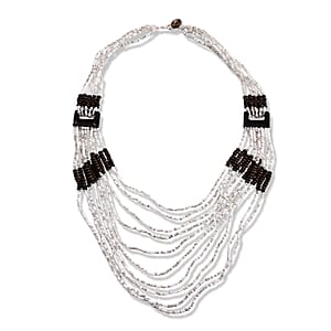 Multistrand Seed Bead Necklace with Wood as Linking and Toggle Lock 24 Inches