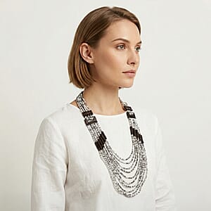 Multistrand Seed Bead Necklace with Wood as Linking and Toggle Lock 24 Inches