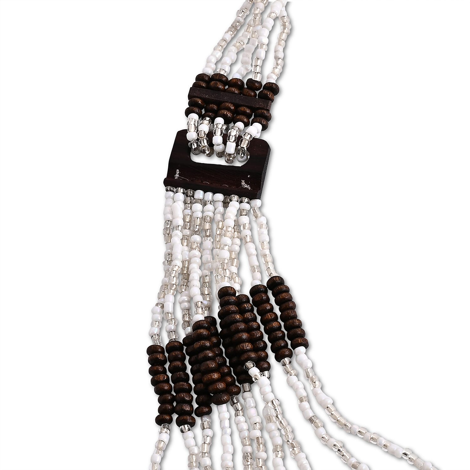 Multistrand Seed Bead Necklace with Wood as Linking and Toggle Lock 24 Inches