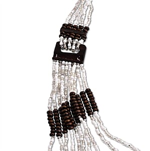 Multistrand Seed Bead Necklace with Wood as Linking and Toggle Lock 24 Inches