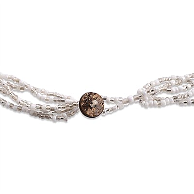 Multistrand Seed Bead Necklace with Wood as Linking and Toggle Lock 24 Inches
